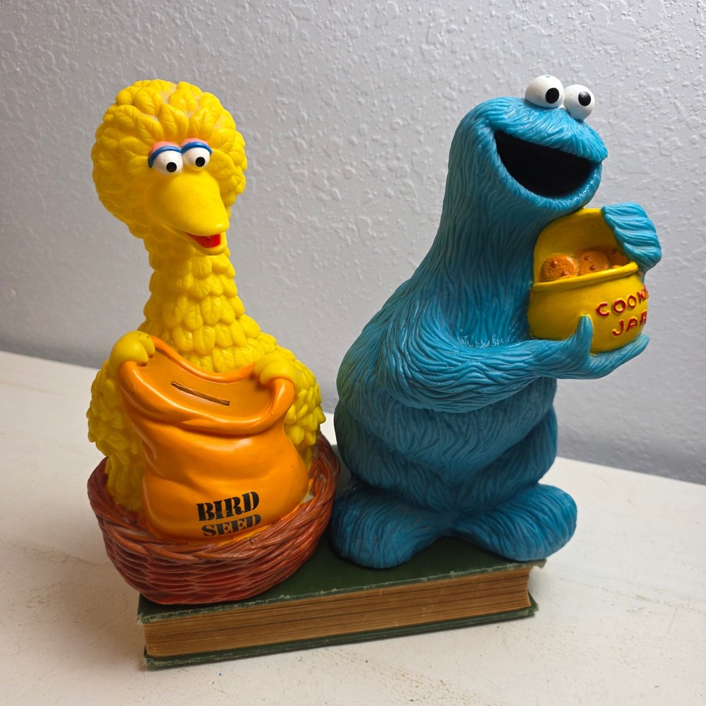 Vintage Illco Sesame Street Big Bird & Cookie Monster Coin‎ Banks Muppets Inc